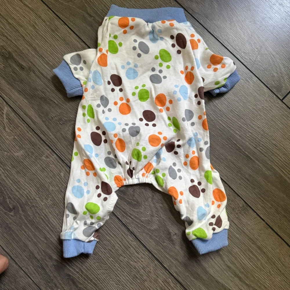 Small Dog Pajamas Paw Print Sleepwear White Blue Orange Green S
